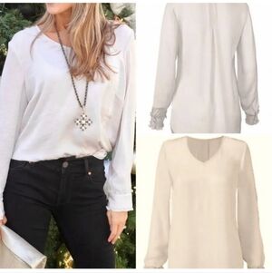 Cabi Classic Satin Tunic Blouse size XS Platinum 3768